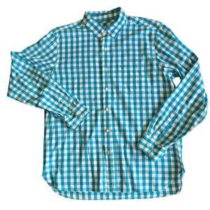 American Eagle Everyday Plaid Button Up Shirt Long Sleeve, Blue/White size Large